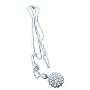 Vintage White Enamel Chain Swirls Pendant Necklace Possibly Napier 16" Gold Tone